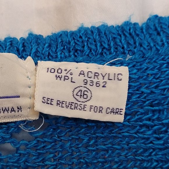 Vintage Pullover Sweater V Neck Batwing Oversize Acrylic Bright Blue Kathy White - Picture 6 of 10